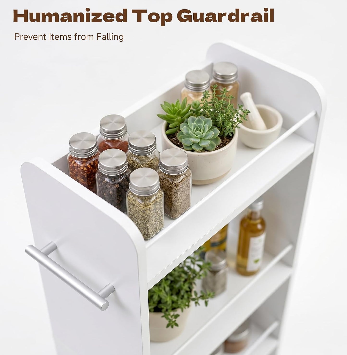 Slim Rolling Storage Cart,4 Tier White Rolling Utility Cart Slide Out Rack | Narrow Spice Rack Organizer Trolley for Kitchen Bathroom Larundry Small Corner 7.7inch wide