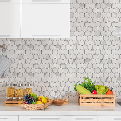 10-Sheet Heavy-Duty Hexagon Peel and Stick Backsplash, Thick Waterproof &Heat Resistant Stick on Wall Tiles, Slate Beige Mosaic for Kitchen & Bathroom, Strong Adhesive Permanent PVC Tiles