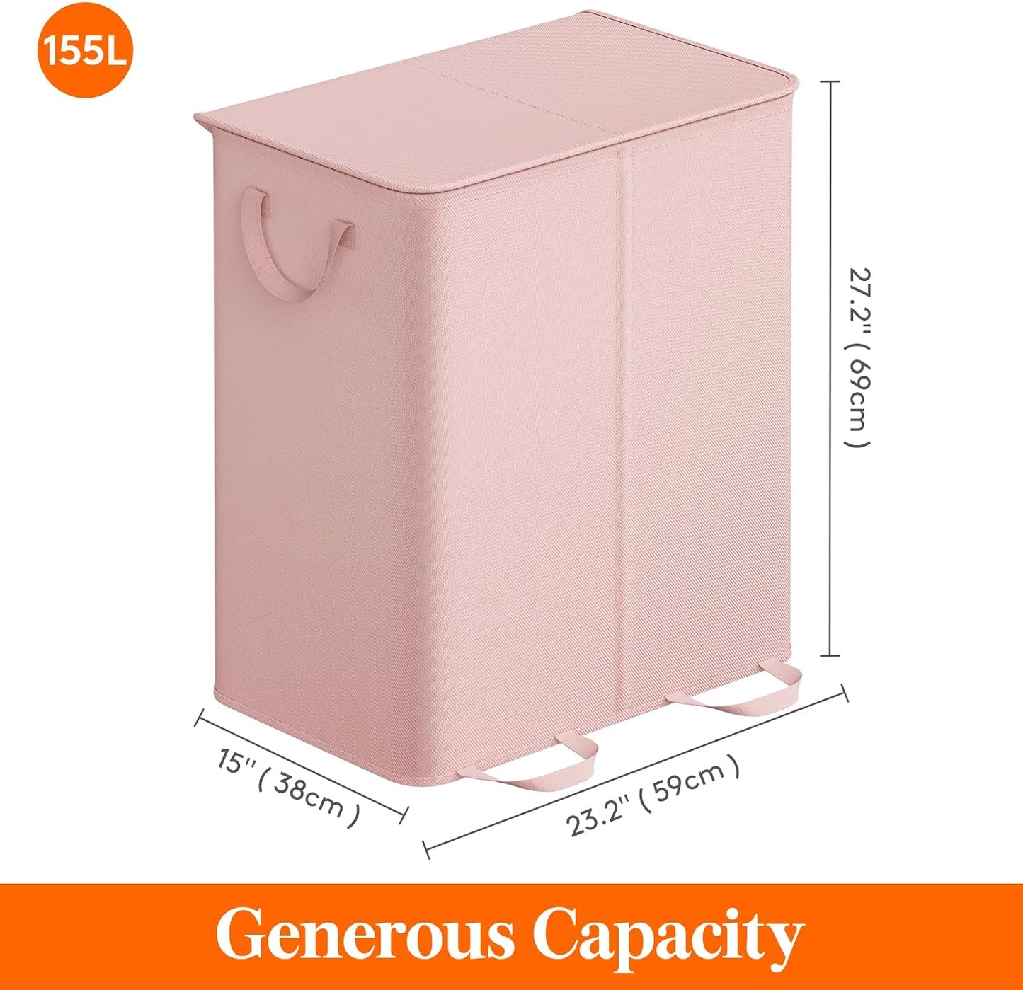 Lifewit Double Laundry Hamper with Lid and Removable Laundry Bags, Large Collapsible 2 Dividers Dirty Clothes Basket with Handles for Bedroom Laundry Room Closet Bathroom College, 136L Beige