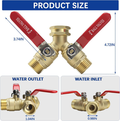 Hose Splitter 2 Way Heavy Duty, Full Flow Garden Hose Splitter with Large Easy-Turn Handle, 3/4 Inch GHT Brass Water Hose Splitter for Outdoor Faucet, Y Valve Hose Bib Splitter