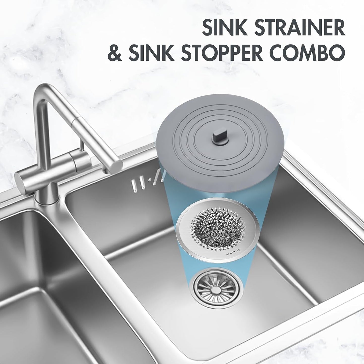 Reversible Kitchen Sink Drain Strainer Basket for Sink & Garbage Disposal | Easy Clean, Anti-Clogging, Fast Drainage, Anti-Slip, Anti-Rust, 304 Stainless Steel, Large Capacity, 4.4",Patented Chain Mesh