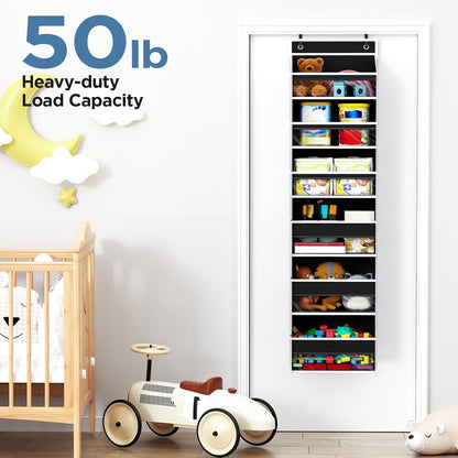6 Tiers Over The Door Organizer, Heavy Duty Hanging Organizer Storage with Large Capacity Pockets, Behind Door Storage Hanging Shelves for Closet Wall Bathroom Bedroom Nursery Pantry, 1 Pack Grey