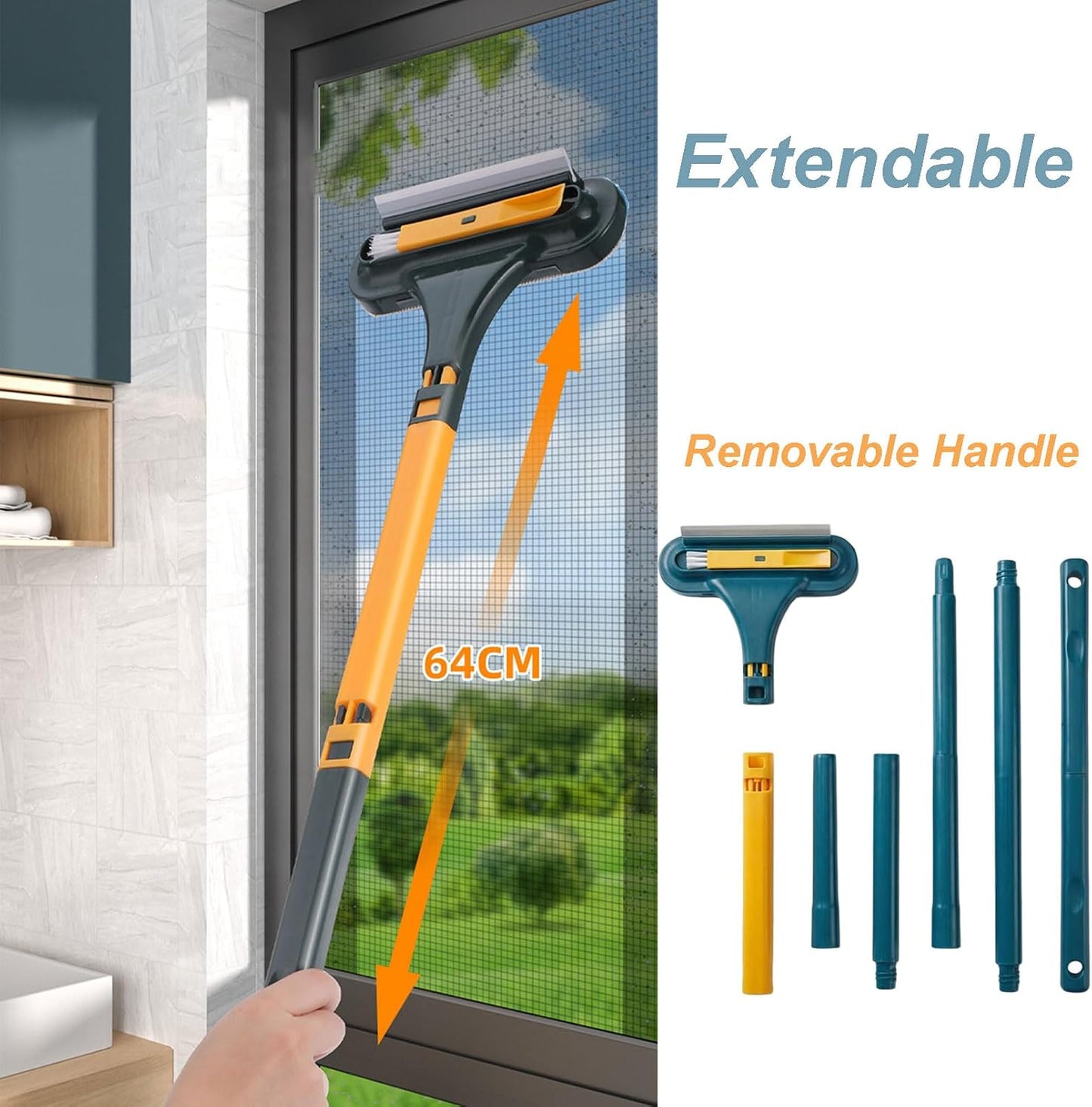 Window Screen Cleaning Brush, 3 in 1 Window Screen Cleaner Tool, Hangable Multi-Purpose Window Screen Brush Cleaning Tool for Patio, Door, Porch Screens, Easy to Clean (Green)