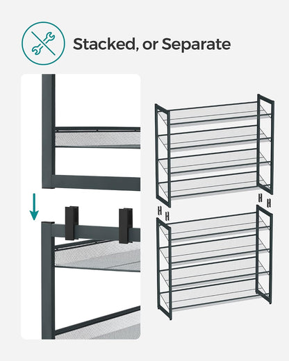 SONGMICS Shoe Rack, 12-Tier Shoe Organizer, Metal Shoe Storage for Garage, Entryway, Set of 2 6-Tier Stackable Shoe Shelf, with Adjustable Flat or Angled Shelves, Holds 48-60 Pairs, Black ULMR12B