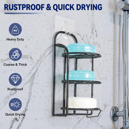 Yoshiky 3-Tier Shower Soap Shampoo Bar Holder, Self Adhesive & Freestanding Draining Bathroom Soap Dish Caddy for Bathroom Wall Accesories Decor