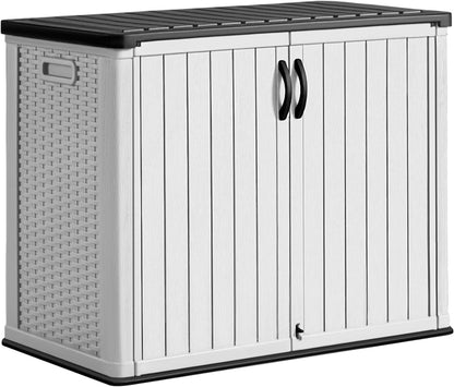 Greesum Outdoor Storage Cabinet, 26 CUFT Deck Box Without Shelves, Waterproof Plastic Storage Shed for Patio Cushions, Gardening Tools, Lockable and Sidehandles, UV Resistant, Beige
