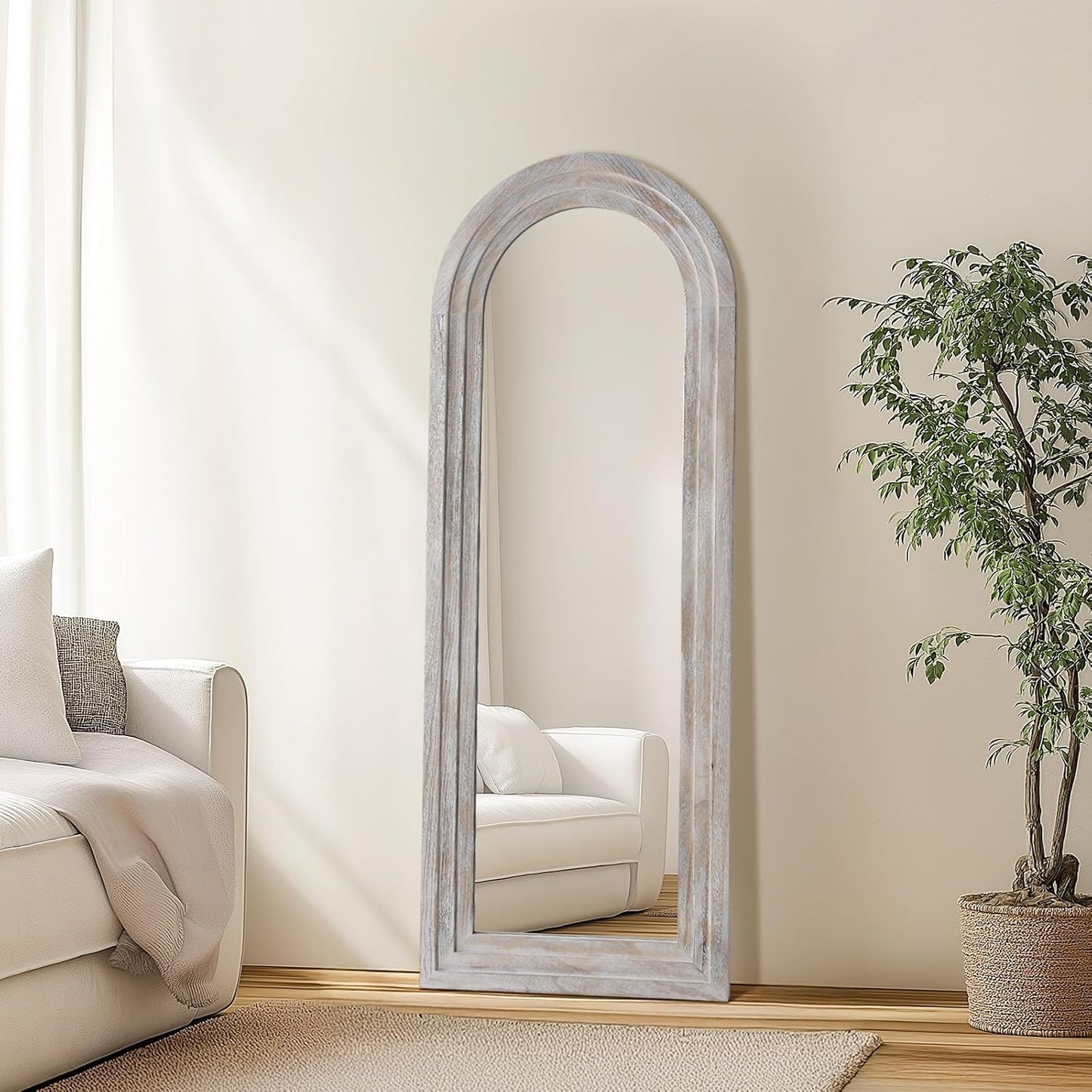 MELOMOIR Arched Full Length Mirror with Solid Wood Frame, 56"x21" Rustic Farmhouse Floor Mirror with Stand, Free Standing Leaning Hanging, for Bedroom Living Room Dressing Room Entryway, Brown