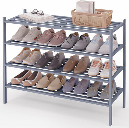 Smiry Bamboo Shoe Rack, 3 Tier Free Standing Wooden Shoe Organizer, Stackable Wood Shoe Storage Shelf for Closet, Entryway, 5 Horizontal Slats, 26.8"x11"x18.3", Natural