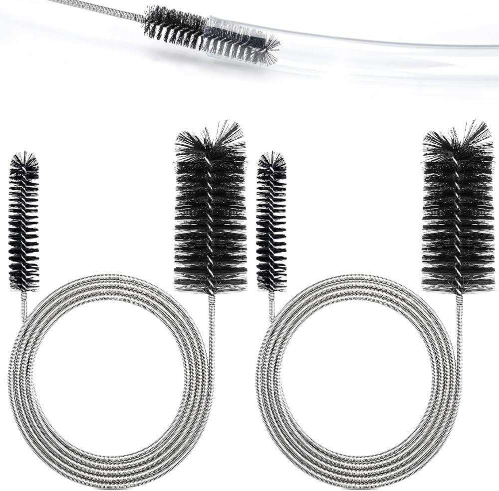2-Pack Flexible Dual-Ended Aquarium & Kitchen Tube Brush – Stainless Steel Core with Durable Black Plastic, 61-Inch Long Cleaning Tool for Hoses, Pumps, and Narrow Pipes（Black）