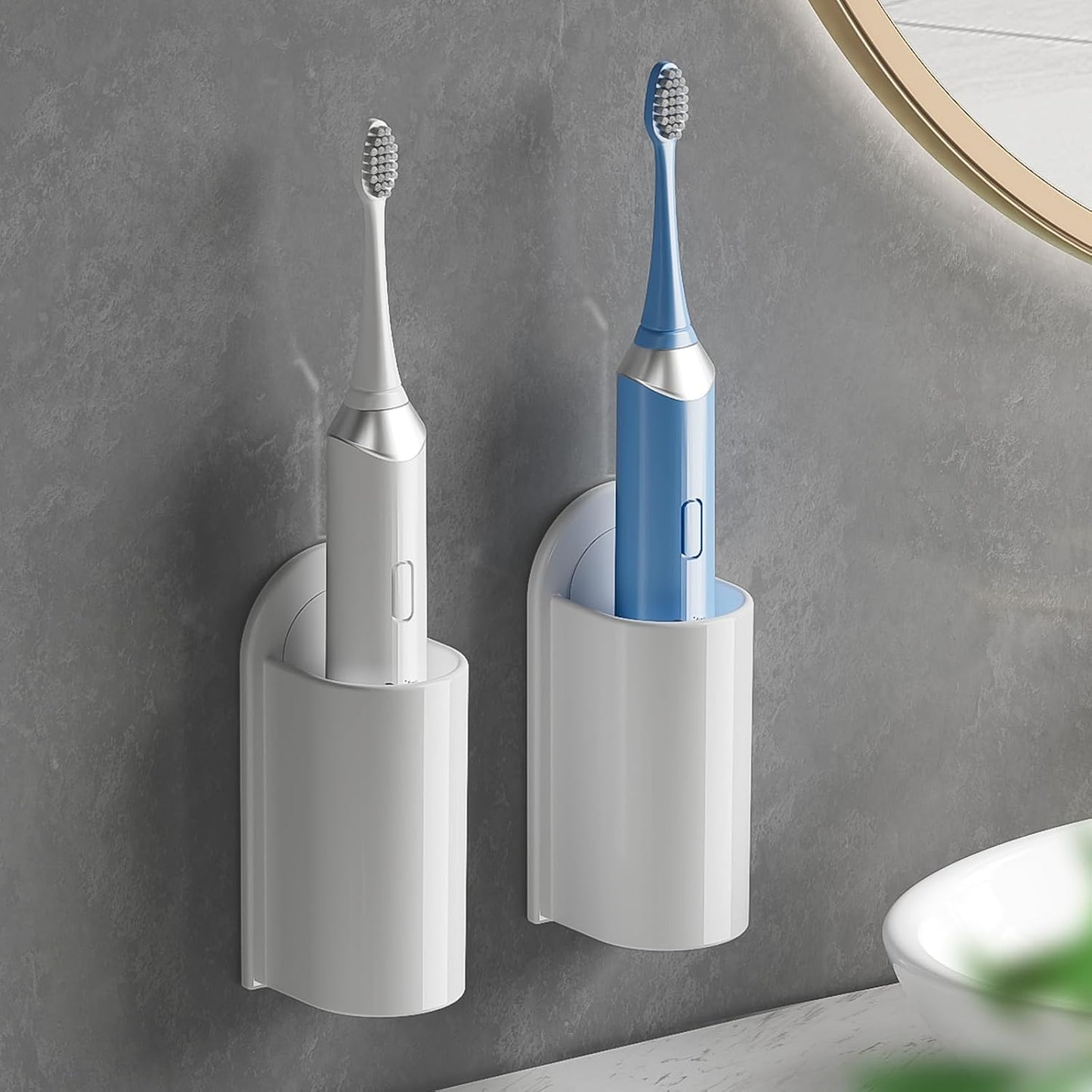 MOPMS Electric Toothbrush Holders, Wall Mounted Tooth Brushing Holder for Bathroom, Self Adhesive Electric Toothbrush Organizer Space Saver (2Pcs Clear)