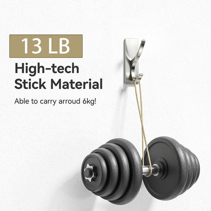 pickpiff White Self Adhesive Coat Hooks for Hanging: 13LB Extra Strong Stainless Wall Hook for Towel, Utensil, Backpack, Hat, Sturdy Metal Hanger for Bathroom, Kitchen, Door, 4-Pack