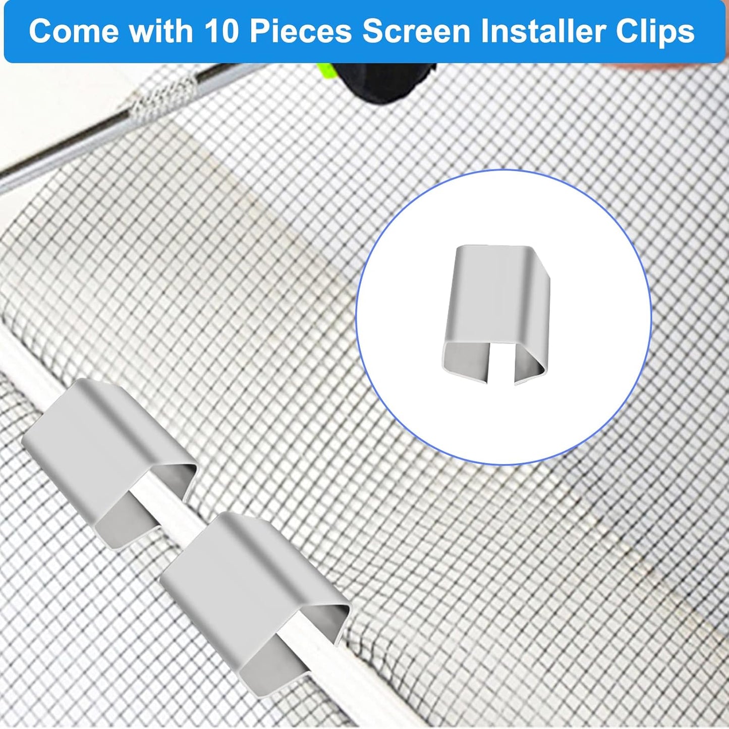 Window Screen Repair Kit Mesh Screen Spline Roller Repair Tools Kit with Screen Installer Clips, Metal and Plastic Spline Fixing Tool Kit for Window Screen1