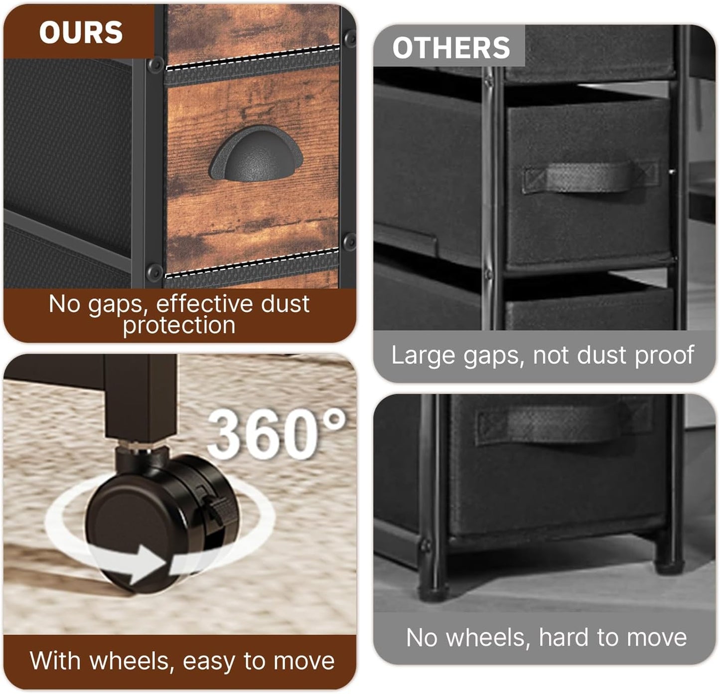 Oppro Small Narrow Side End Table, 2 Drawer Slim Nightstand Bedside Sofa Table with Wheels, Space Saving Rolling Skinny Thin Desk with Storage Bag for Bedroom Living Room Couch Bathroom Dorm