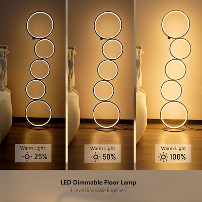NUÜR Modern 5-Ring LED Floor Lamp, 43.3" Artistic Nesting Circle Standing Lamp, Stepless Dimmable Sculptural Accent Light for Living Room, Bedroom & Office, Minimalist Geometric Decor