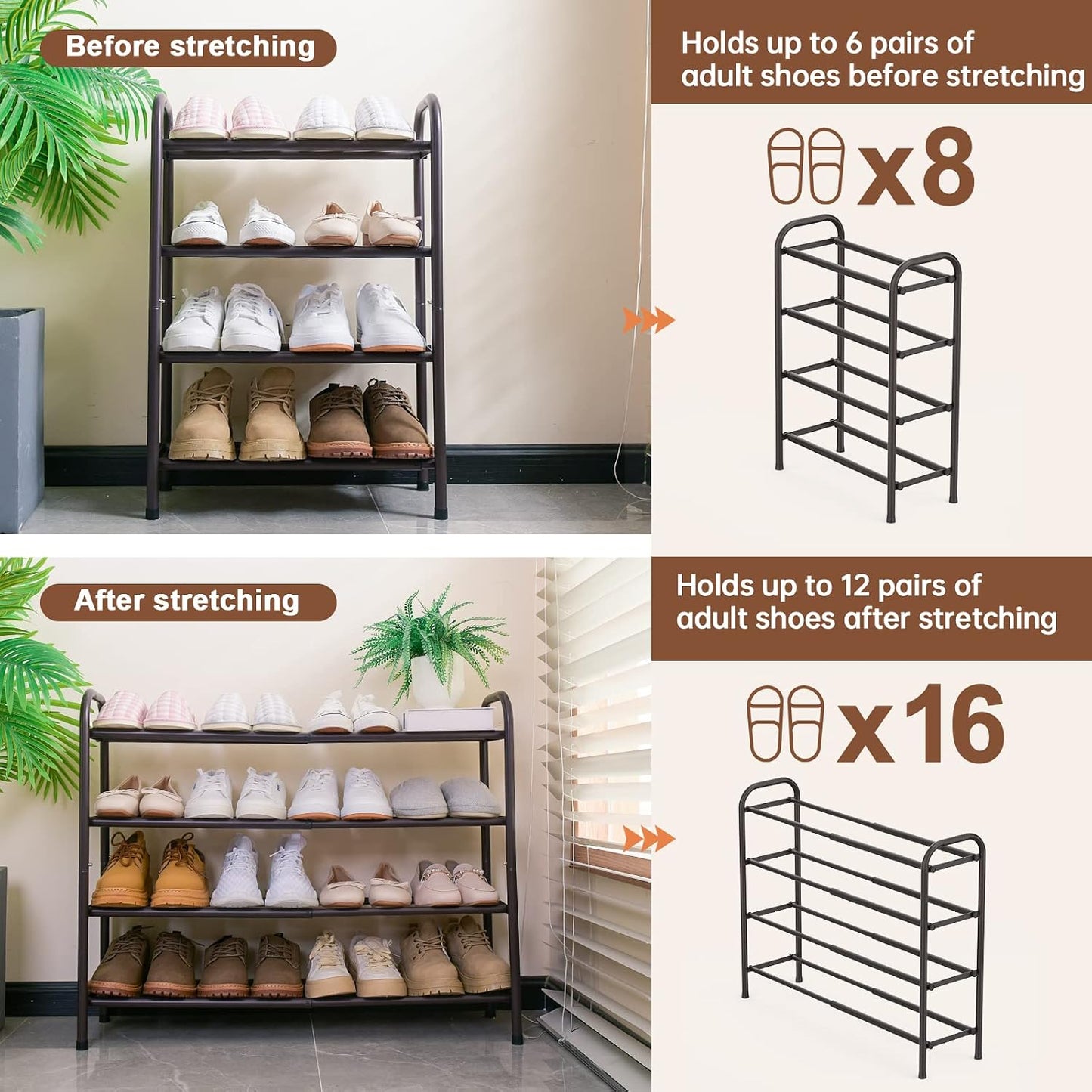 Gonfoam Shoe Rack for Closet, Expandable Shoe Organizer Storage Shelf, Adjustable Metal Free Standing Small Closet Shoe Rack for Entryway, Doorway (2-Tier Black)