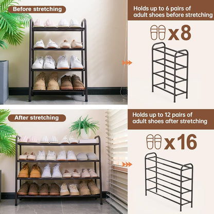 Gonfoam Shoe Rack for Closet, Expandable Shoe Organizer Storage Shelf, Adjustable Metal Free Standing Small Closet Shoe Rack for Entryway, Doorway (2-Tier Black)