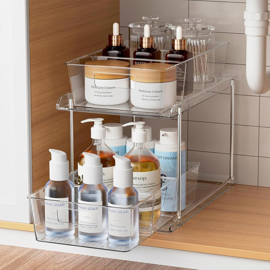 Fabspace Bathroom Under Sink Organizers and Storage, 2 Tier Vanity Countertop Pull-out Cabinet Organizer, Storage Container, Multi-Purpose Kitchen Pantry Organization with Dividers, 2 Packs