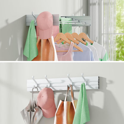 Foldable Wall Mounted Space-Saving Drying Rack, 23.5 In Rustproof Stainless Steel Laundry Hanger with 50 Lbs Heavy Duty Reinforced Rods for Wet Towels & Heavy Clothes, Fits Apartment Bathroom RV,White