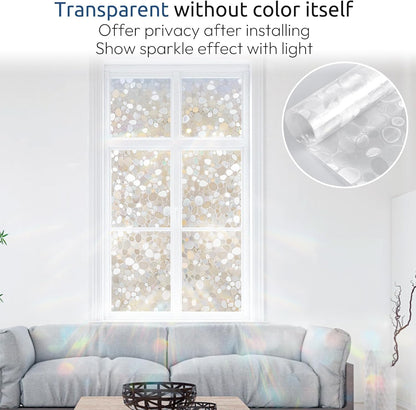 rabbitgoo Window Privacy Film, Frosted Glass Window Clings, Static Cling UV Heat Blocking Door Stickers for Home Bathroom, Removable Indoor Decal Coverings Day and Night, Pure, 17.5 x 78.7 Inches