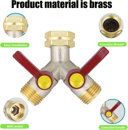 EJW Hose Splitter, 2 Way Hose Splitter, Garden Hose Splitters,Faucet Splitters, Outdoor Faucet Splitter, 2 Way Hose Connector,Brass Splitter, 3/4” GHT Threads.