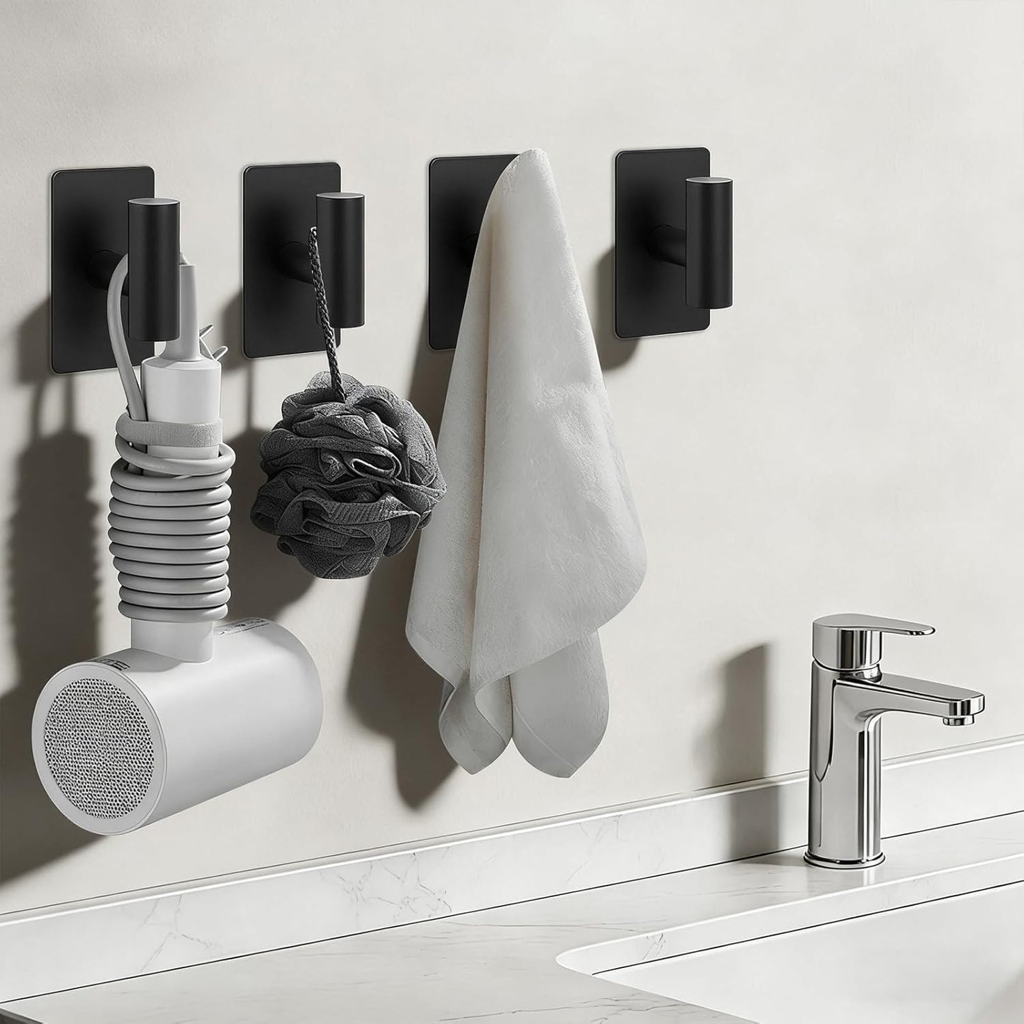NearMoon Adhesive Hooks - Premium Stainless Steel Shower Holder Wall Hooks Heavy Duty Robe Towel Hangers Stick on Wall for Bathroom Kitchen (Brushed Nickel)