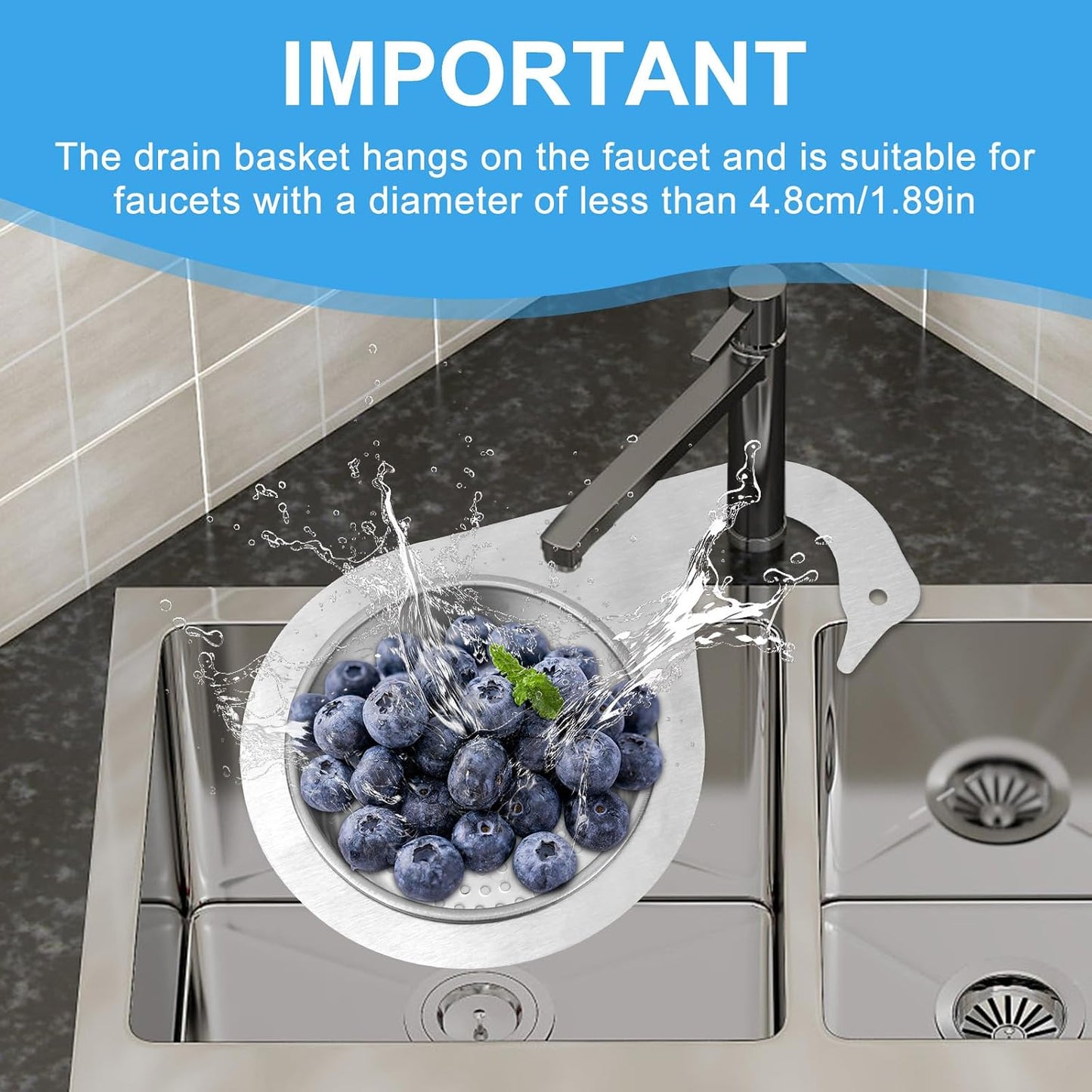 2pcs Swan Sink Strainer Basket, Premium Stainless Steel Hanging Kitchen Sink Filter Basket Quick Drain Practical Kitchen Tools for Fruit Vegetable(Silver, Large)