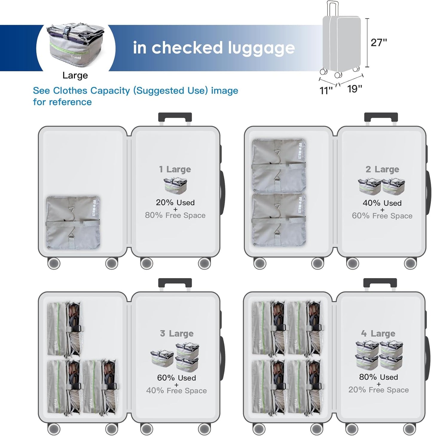 Grand Fusion Stow-N-Go Hanging Travel Shelves, Packing Organizer for Luggage. Carry on Closet for Suitcase. Expandable Packing Cube. Travel Essentials. (Black - L, L = (L) 11.8" x (W) 11.8")