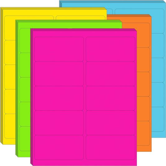 2" x 4" Colored Labels Stickers 5 Colors Moving Stickers for Boxs-200 Pcs | 20 Sheets Bright Color Adhesive Handwritten or Laser/Inkjet Printer for Address Label、Shipping Envelopes & Small Packages
