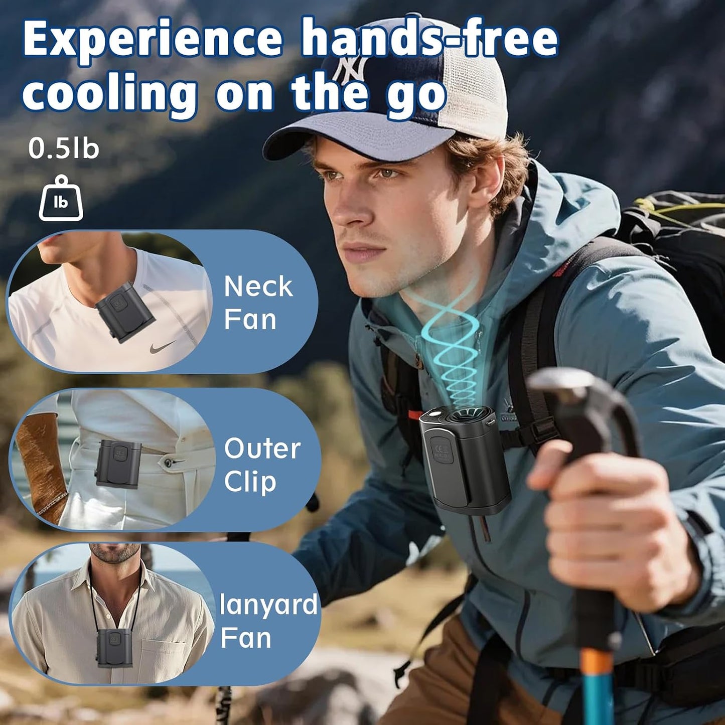 Portable Fan,120-Speed Adjustable Waist Clip Fan Turbo Cooling, Rechargeable Clip-On Personal Fan with LED flashlight,for Outdoor,Travel,Camping