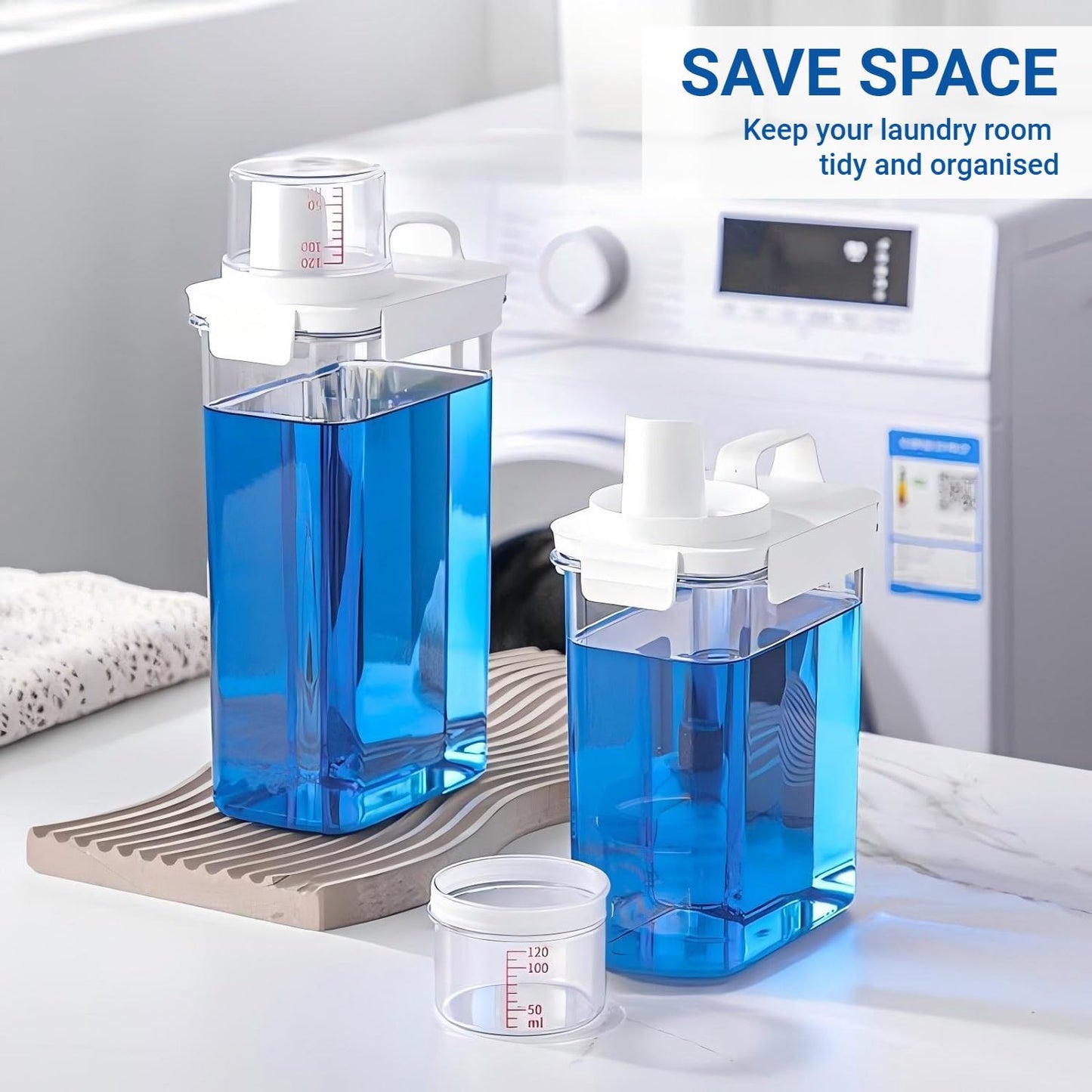 Laundry Detergent Dispenser - 61oz Refluxable Plastic Liquid Laundry Detergent Container for Laundry Room Organization