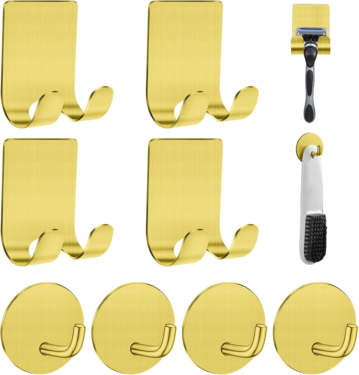 Diesisa Razor Holder for Shower + Adhesive Wall Hooks, Premium 304 Stainless Steel Shower Razor Holder with Heavy Duty Waterproof Sticky Hooks for Hanging Towels, Coat, hat (2+2 Pack)