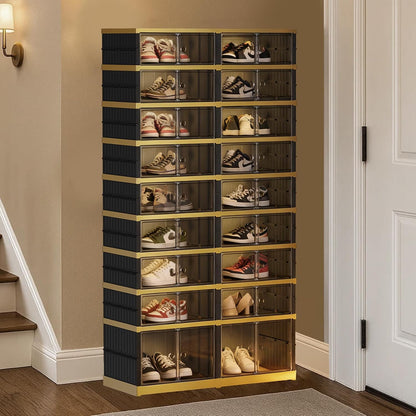 SYNCVIBE Shoe Rack Organizer for Closet Entryway Foldable Sneaker Storage Shoe, Collapsible Shoe Cabinet, Stackable Shoe Storage Cabinet with Lids for Living Room (6 Tiers 24 Pairs)
