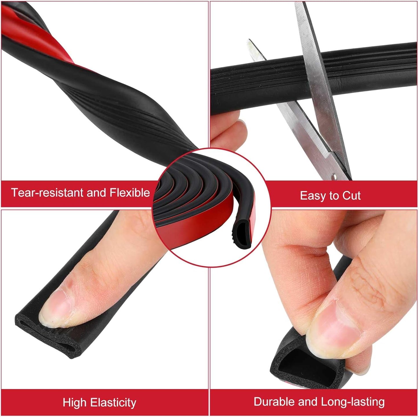Pangda 13Ft D Shape Rubber Weather Stripping Foam Self-Adhesive EPDM Seal Strip for Noise Reduction Waterproof Dustproof for Cars Boats RVs Windows Doors (3/4" W x 3/4" H)