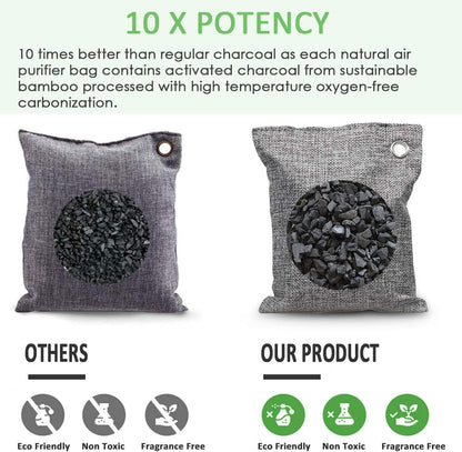 NIYIKOW Charcoal Bags Odor Absorber (Large, 4Pack x 200g), Nature Fresh Bamboo Charcoal Air Purifying Bags, Activated Charcoal Odor Absorber for Home, Car, Closet, Pets, Basement Odor Eliminator -Grey
