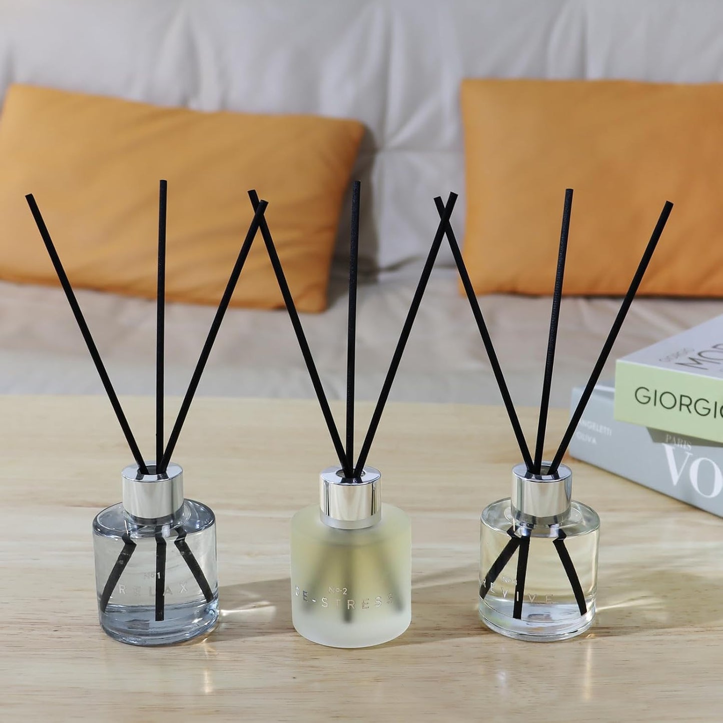 3 Pack Fragrance Reed Diffuser, 50ML Lavender Jasmine Lemongrass Aromatherapy Diffuser Set with 12 Black Fiber Sticks,Air Freshener for Bedroom Bathroom Office, 8.2X 6.6X 2.1 inch