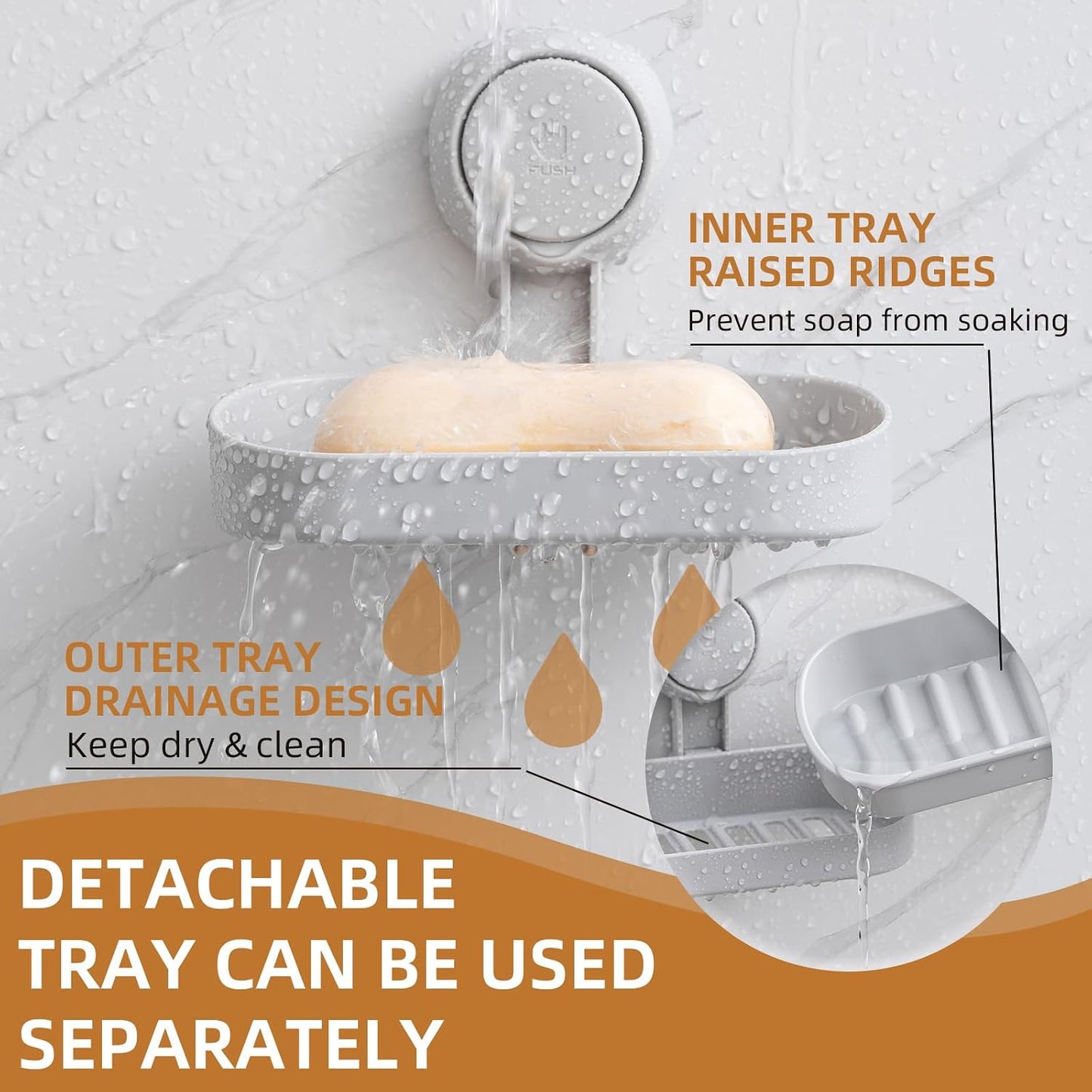 LEVERLOC Soap Dish Holder for Shower Suction Cup Wall Mounted Self Draining NO-Drilling Removable Bar Soap Sponge Holder for Bathroom Bathtub Kitchen Sink Waterproof Strong Vacuum Suction Adhesion