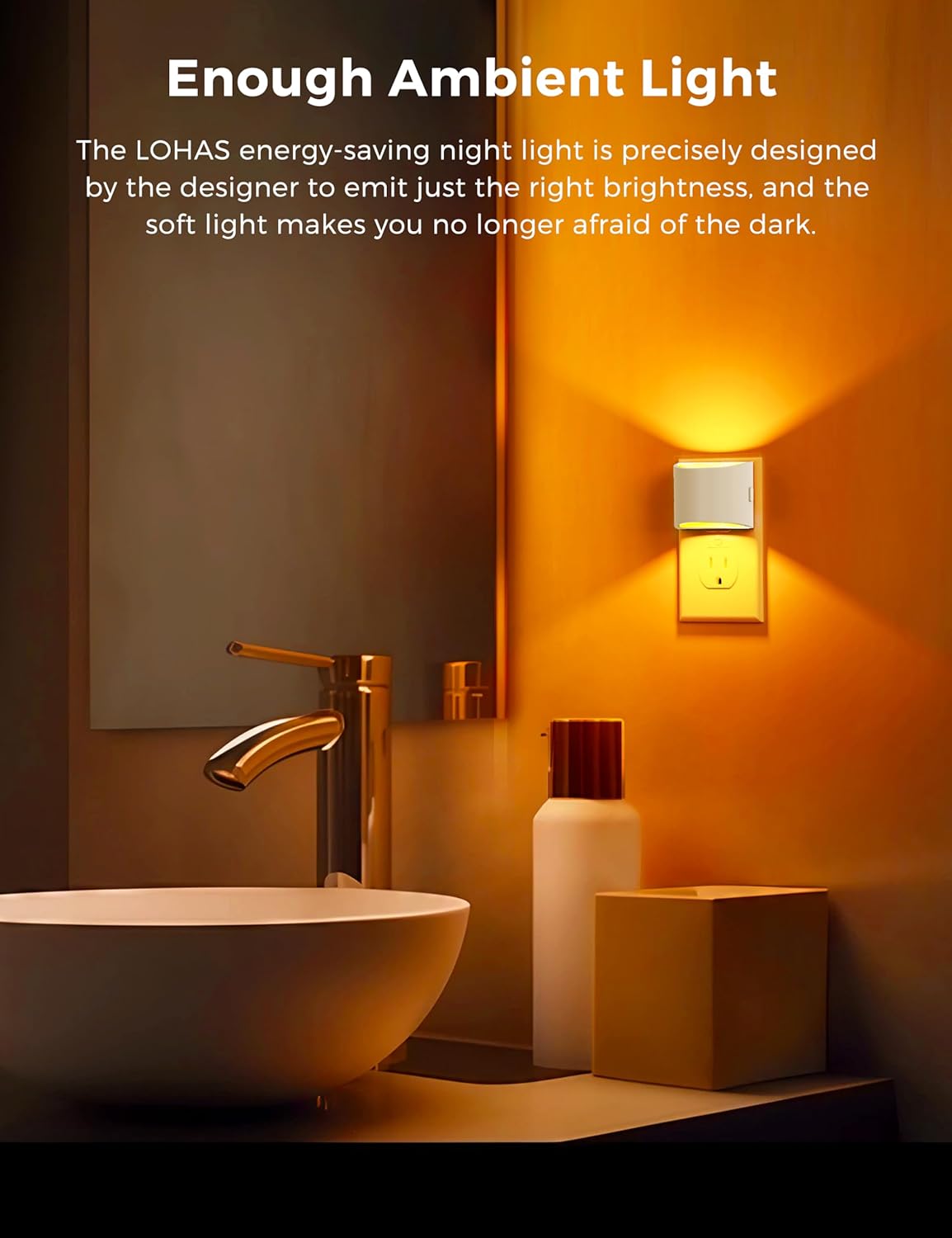 L LOHAS LED Night Lights Plug into Wall 2 Pack, Dusk to Dawn Sensor Nightlight, Brightness Adjustable, 3000K Soft White
