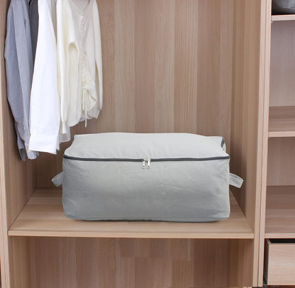 2PCS Canvas Storage Bag, 12OZ Thick Soft Breathable Closet Organizer for Beddings, Comforters, Pillows, Blankets, Clothes, 25.6×18.5×8.7inch, Beige