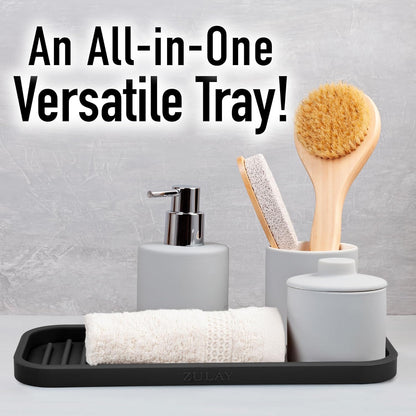Zulay Kitchen (9x3.5in) Sponge Holder for Kitchen Sink - Flexible Heavy-Duty Multipurpose Sink Caddy - Counter Organizer for Kitchen, Bathroom, Makeup, Trinkets & More! (Grey)