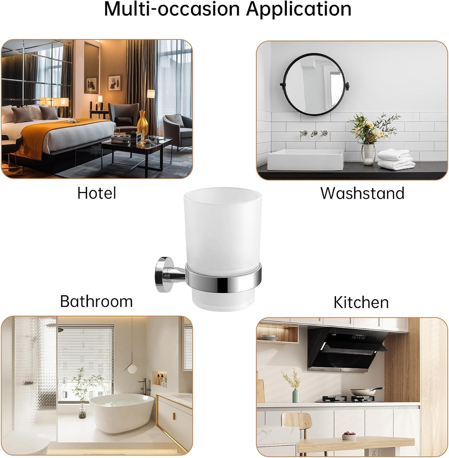 Bathroom Toothbrush Holders Set - Wall Mounted Tooth Brush Holder with Glass Toothpaste Cup, Stainless Steel Toothbrush Caddy Storage for Kids & Adult (Single)