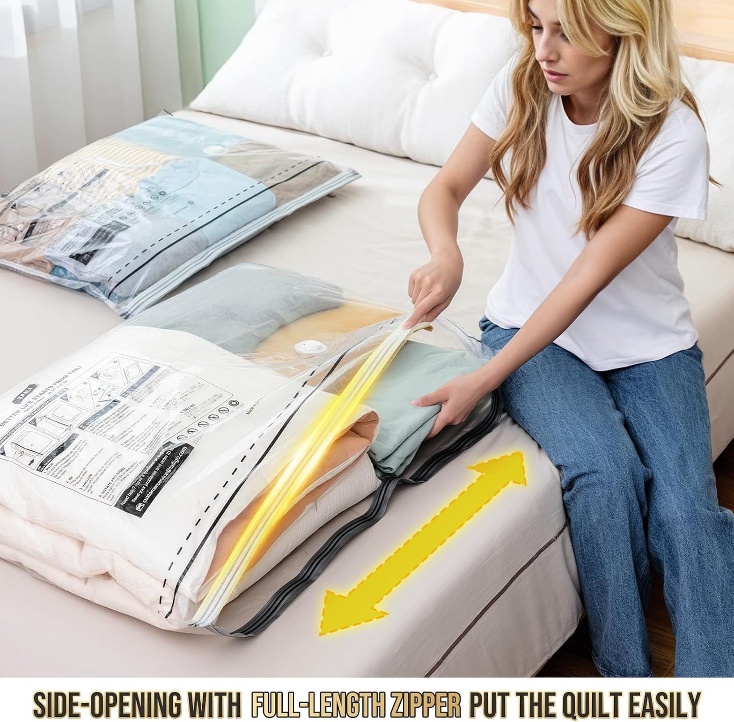 TAILI 8 Pack Jumbo Vacuum Storage Bags, 39x28 inch, LONG SIDE ZIP Vacuum Seal Bags for Clothing, Space Saver for Beddings, Comforters, Blankets, Pillows