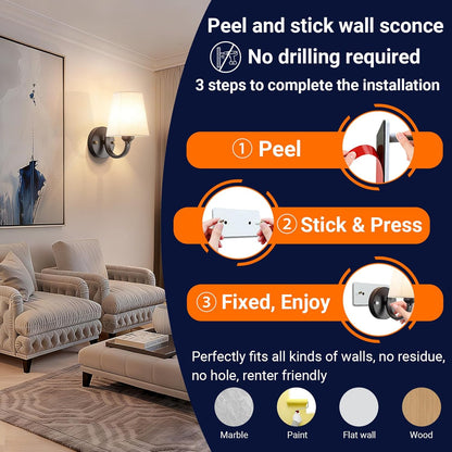 Wall Sconce Battery Operated Wall Light Fixure with Remote Control, Dimmable Battery Operated Wall Sconces Set Of Two, Indoor Wireless Wall Mounted Lamp with Rechargable Bulb For Bedroom Living Room (