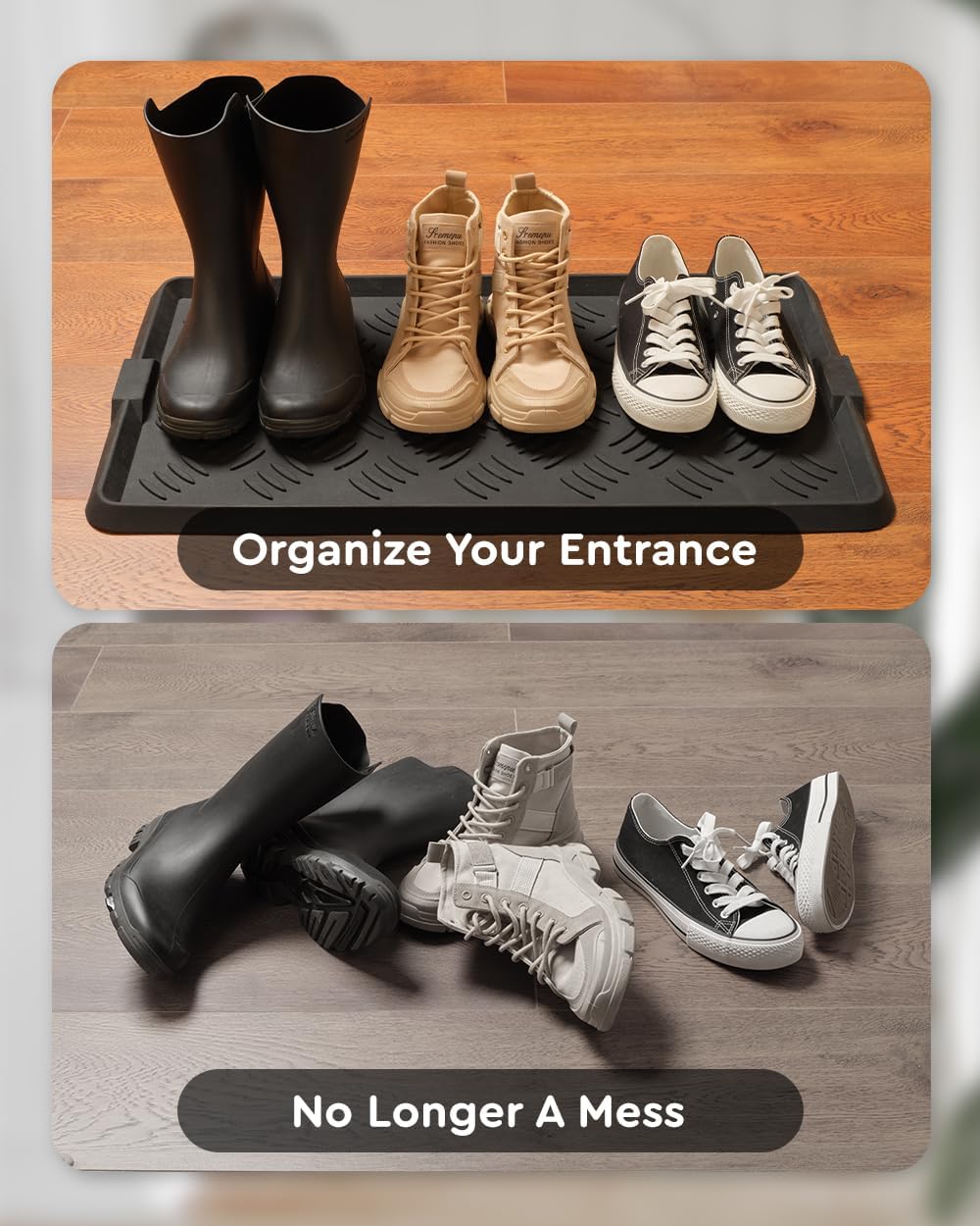 tchdio Rubber Boot Tray, Non Slip Shoe Tray for Entryway, Multipurpose Boot Mat Tray, Durable Entryway Mud Mat Tray for Front Door, 16x27.5 Inches