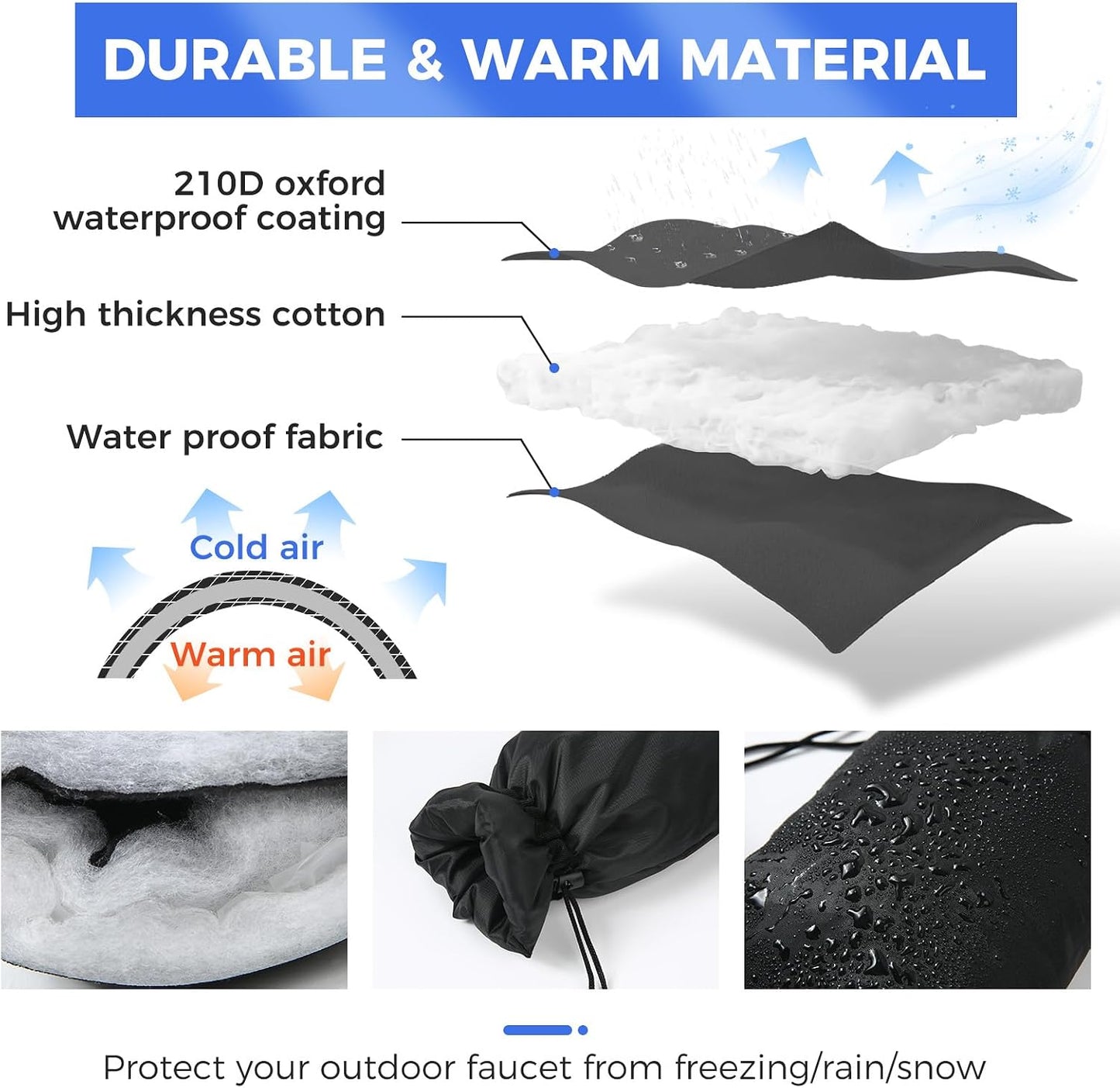 Outdoor Faucet Covers for Winter Freeze Protection, 2 Pack 6.7" x 9.5" Hose Bib Cover, Water Spigot Covers Winter Insulated, Pipe Wrap Insulation Cover Socks Outside Faucet Freeze Protector