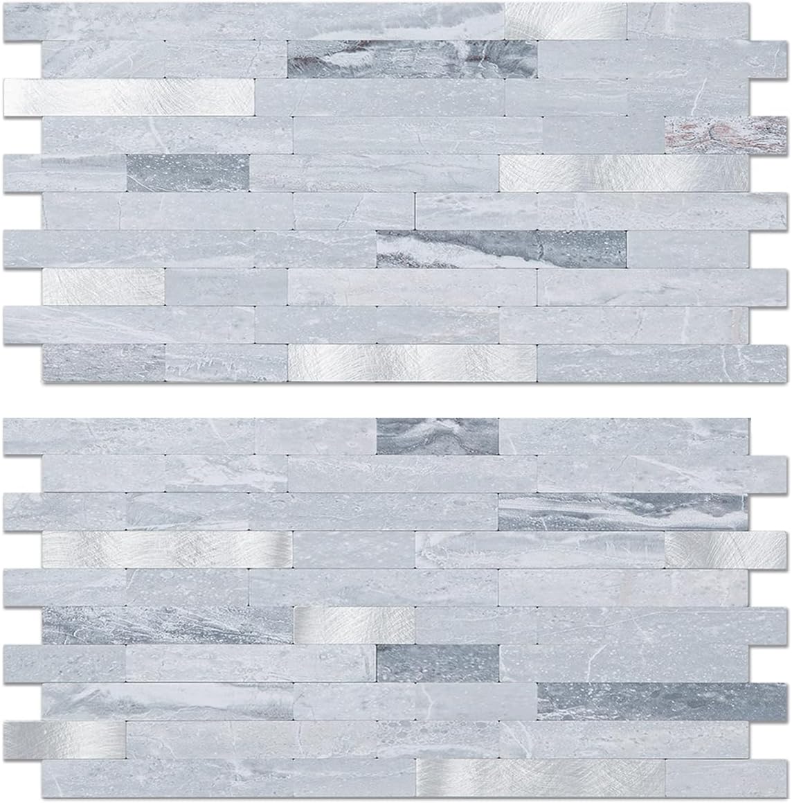 AULIGET 20 Sheets Peel and Stick Backsplash, Black & Grey Wood Look PVC Mixed Metal Stick on Backsplash Tiles for Kitchen
