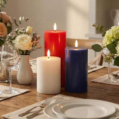 Eywamage White Real Wax Flameless Pillar Candles with Remote, Flickering Flat Top LED Battery Candles Set of 3