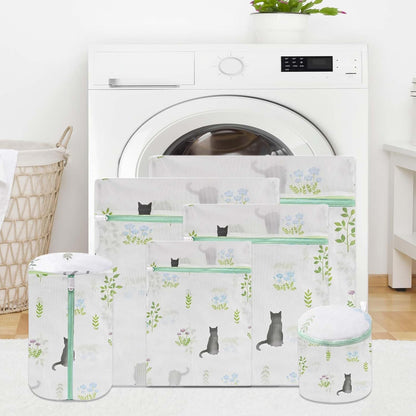 6 Pack Mesh Laundry Bags for Delicates, 6 Sizes Secure Zipper (Mr. Cat)