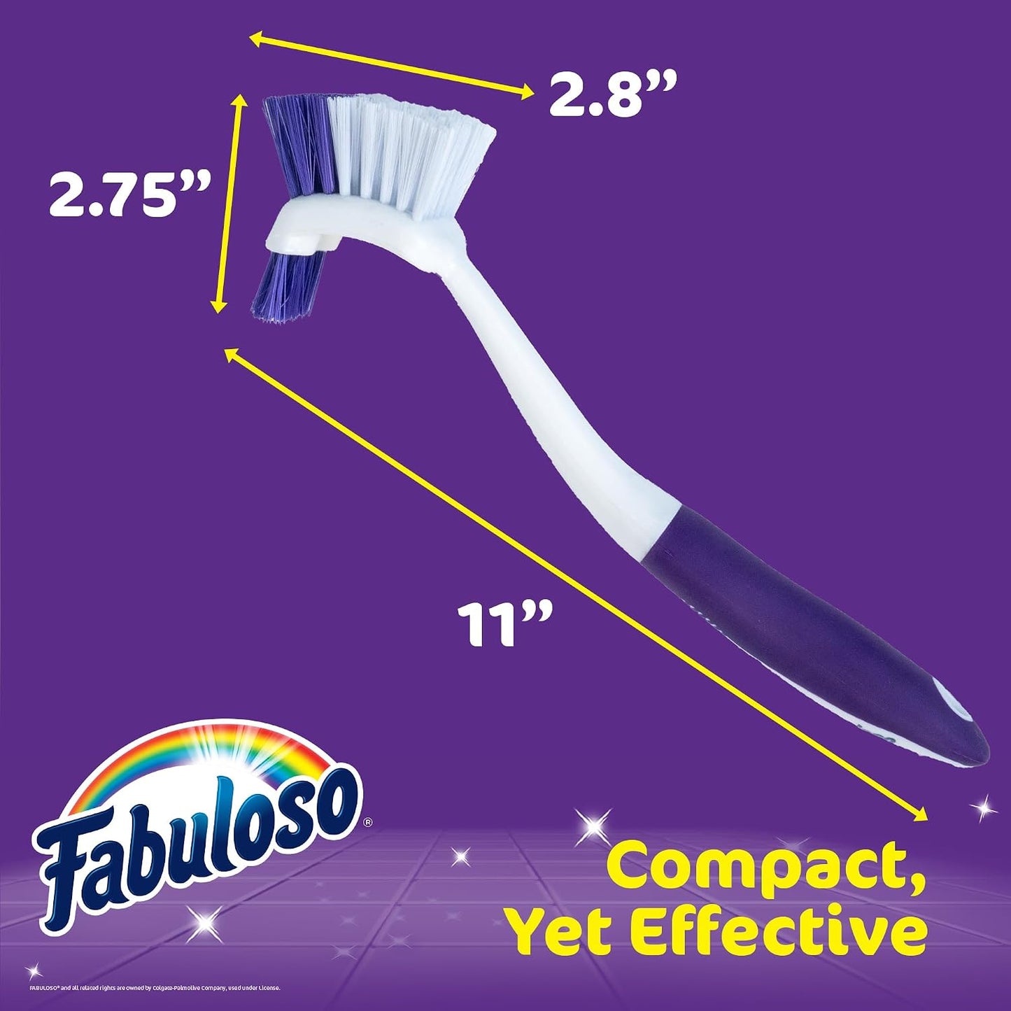 Fabuloso Cleaning Brush, Compact Hand Scrub Brush with Easy Grip Rubber Texture for Kitchen, Bathroom, Tile, Baseboards and Floors, Firm Bristles for Indoor Surface Cleaning, White & Purple, 6 Inch