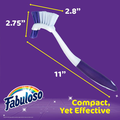 Fabuloso Cleaning Brush, Compact Hand Scrub Brush with Easy Grip Rubber Texture for Kitchen, Bathroom, Tile, Baseboards and Floors, Firm Bristles for Indoor Surface Cleaning, White & Purple, 6 Inch