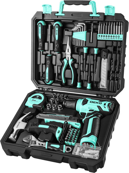 DEKOPRO Tool Set：Tool Kit with 8V Cordless Drill,Tool Box with Drill,Hand Drill Set for Men & Women,Home Tool Kits for House Repair,Handyman,DIY 126 Piece